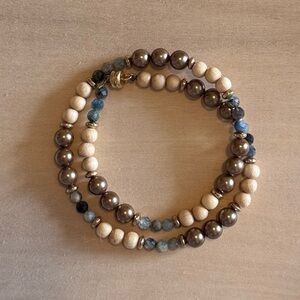 Chic Beaded Bracelet with Brown and Blue Tones